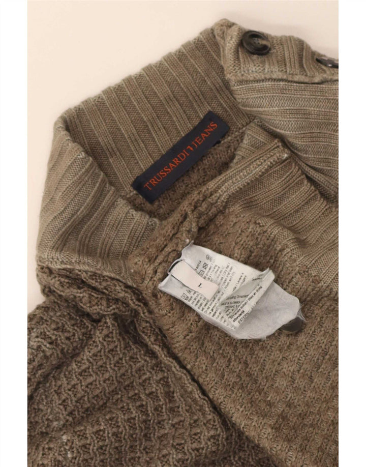 Trussardi Jeans Mens Turtle Neck Jumper Sweater Large Khaki Wool