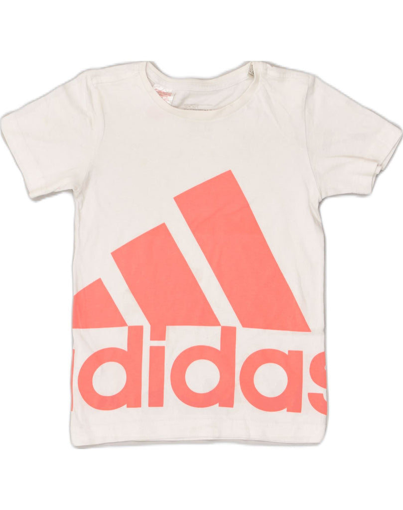 ADIDAS Girls Graphic T-Shirt Top 7-8 Years White Cotton | Vintage Adidas | Thrift | Second-Hand Adidas | Used Clothing | Messina Hembry 