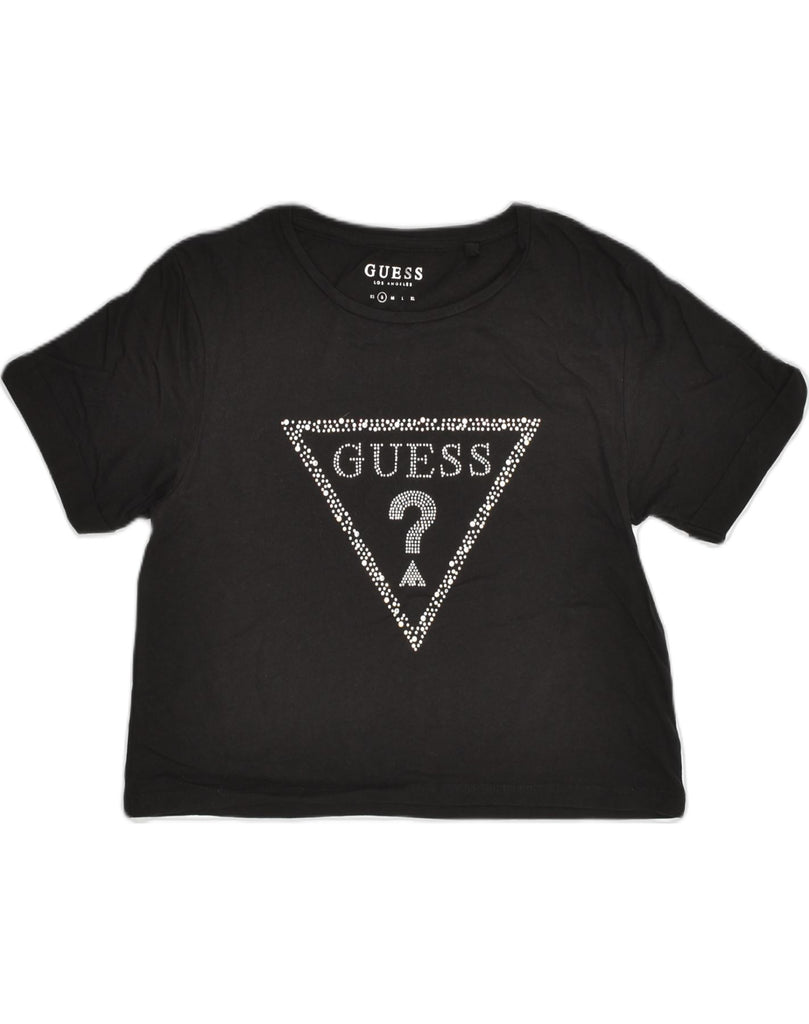 GUESS Womens Crop Graphic T-Shirt Top UK 10 Small Black Cotton | Vintage Guess | Thrift | Second-Hand Guess | Used Clothing | Messina Hembry 