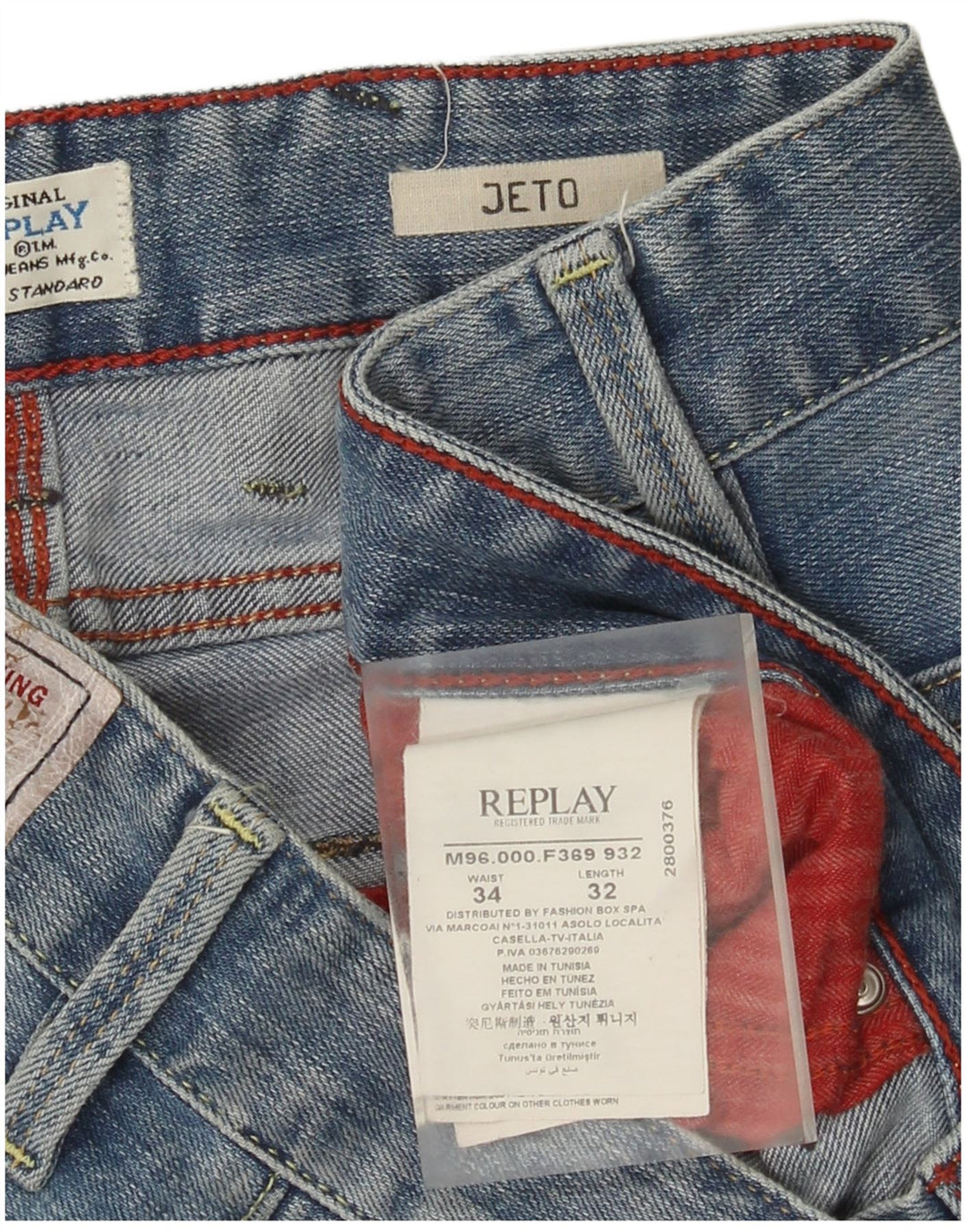 Replay Mens Jeto Slim Jeans W34 L32 Blue Cotton