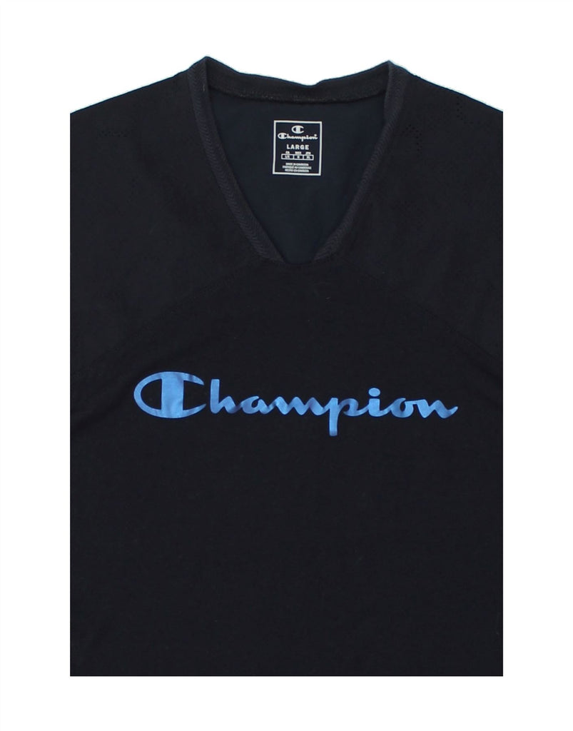 CHAMPION Mens Graphic Vest Top Large Navy Blue Polyester | Vintage Champion | Thrift | Second-Hand Champion | Used Clothing | Messina Hembry 