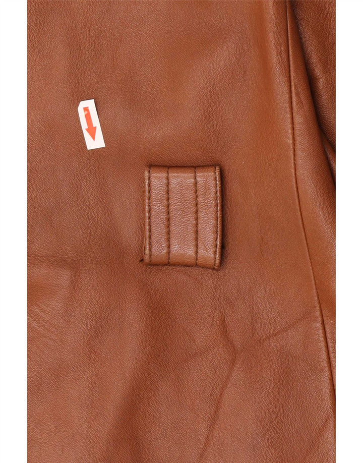Vintage Womens 3 Button Leather Jacket UK 8 Small Brown