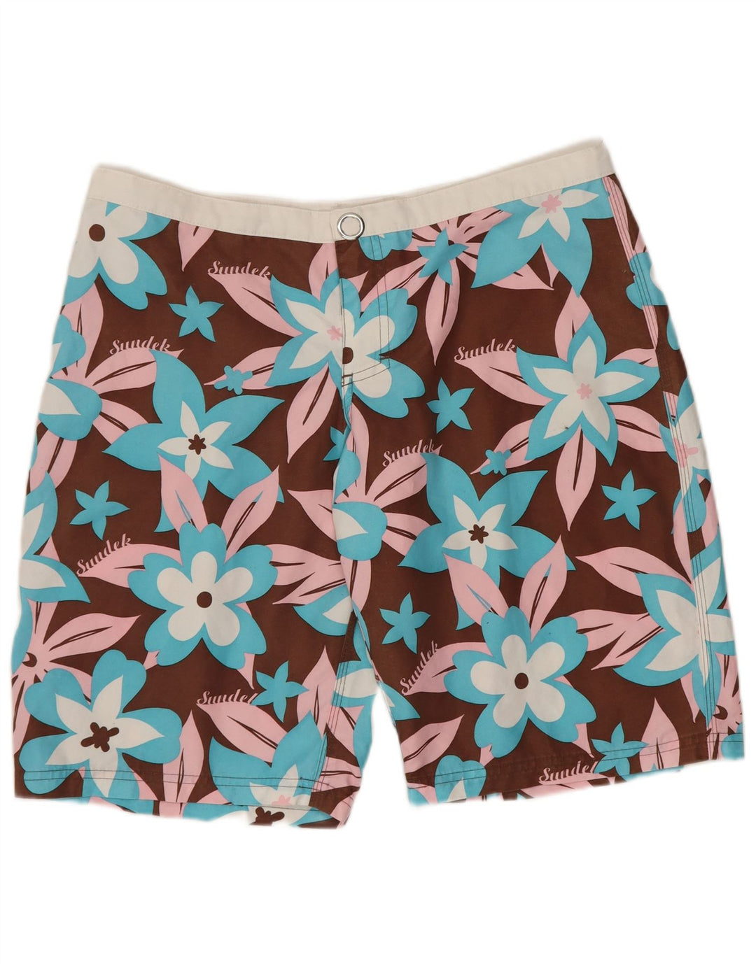 Sundek Mens Swimming Shorts Medium  Brown Floral Polyester
