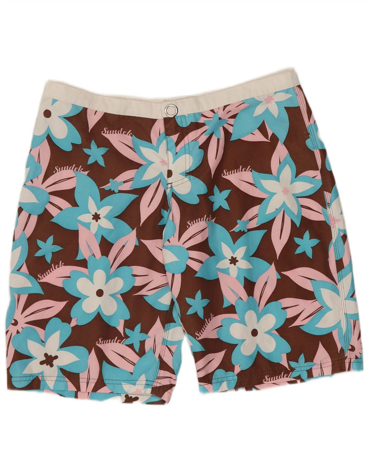 Sundek Mens Swimming Shorts Medium  Brown Floral Polyester