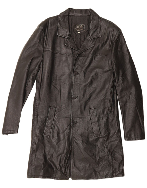 Vintage Mens Leather Coat UK 38 Medium Black Leather