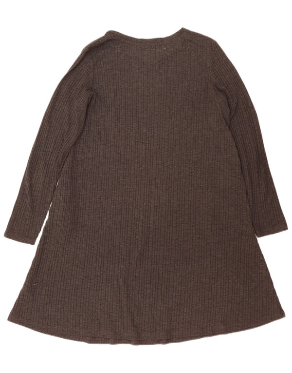 Marks & Spencer Womens Long Sleeve Jumper Dress UK 14 Large Grey Polyester