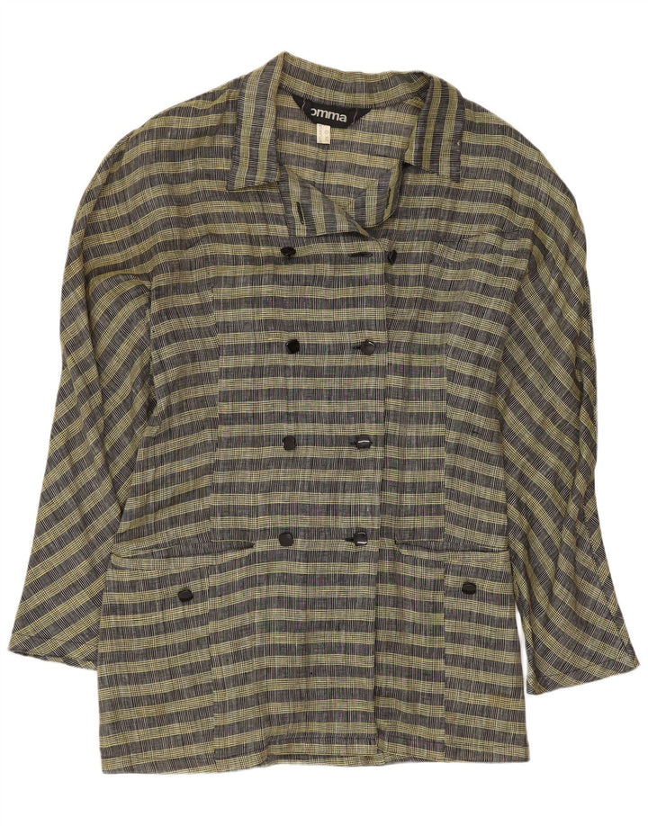 Comma, Womens Double Breasted Blazer Jacket UK 14 Large Yellow Check Wool