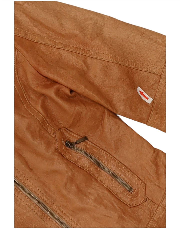 XETRA Womens Leather Biker Jacket UK 8 Small Beige