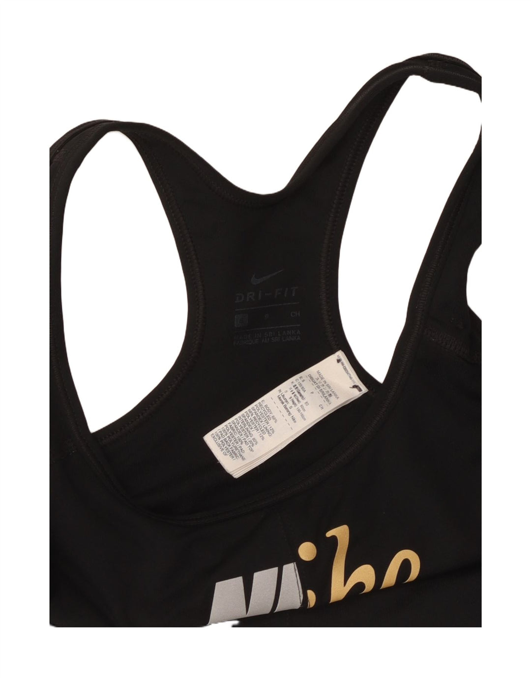 Nike Womens Dri Fit Graphic Sport Bra Top Small Black Polyester