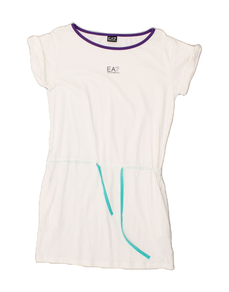 EMPORIO ARMANI Womens Graphic T-Shirt Dress UK 14 Large White Cotton | Vintage Emporio Armani | Thrift | Second-Hand Emporio Armani | Used Clothing | Messina Hembry 