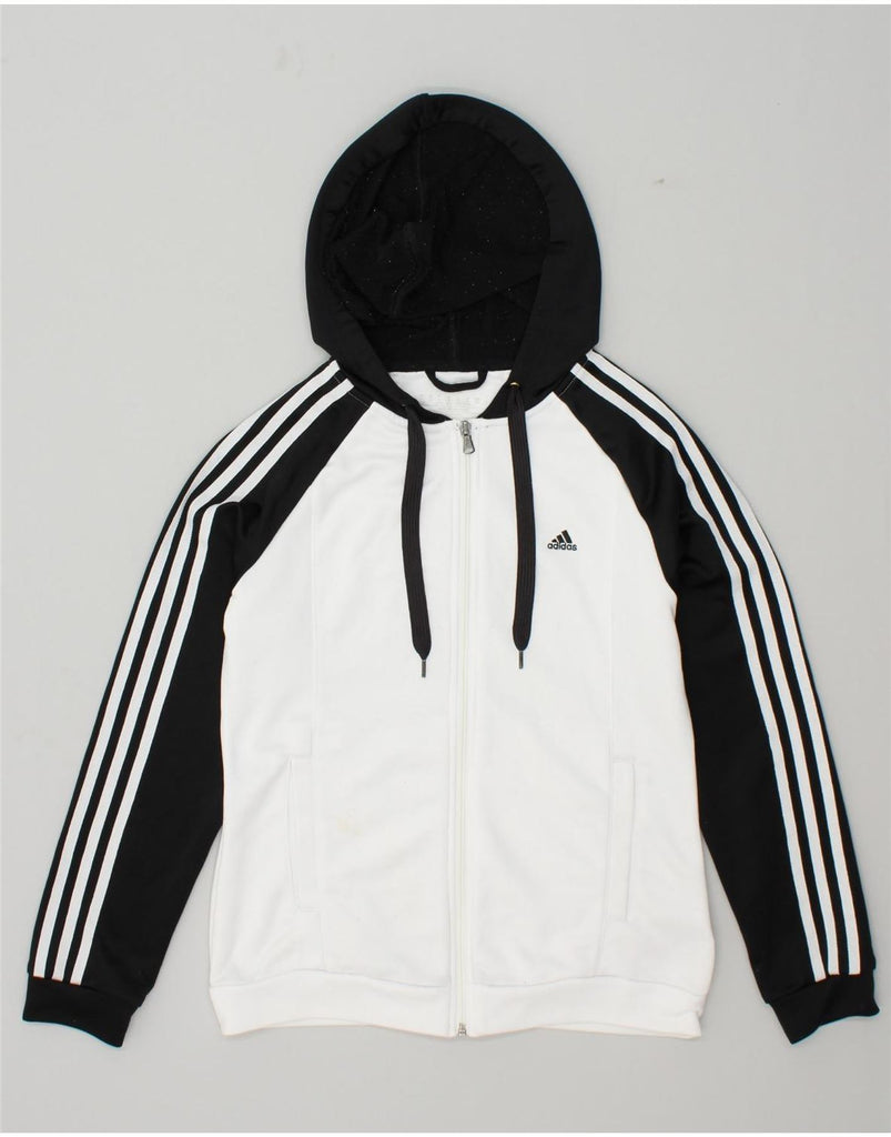 ADIDAS Womens Climalite Graphic Zip Hoodie Sweater UK 12/14 Medium White | Vintage Adidas | Thrift | Second-Hand Adidas | Used Clothing | Messina Hembry 