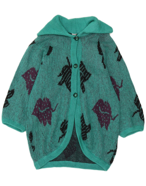 Vintage Womens Longline Cardigan Sweater UK 16 Large Turquoise Floral