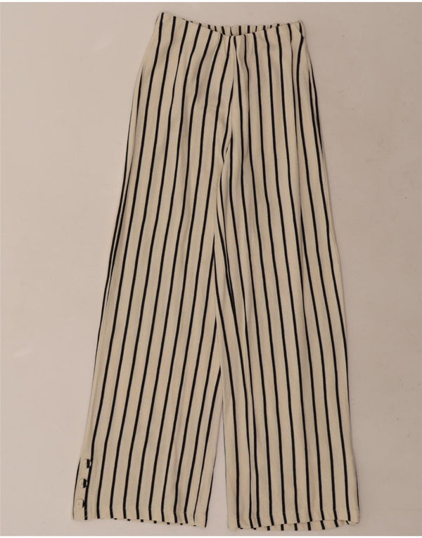 Zara Girls Wide Leg Casual Trousers 13-14 Years W22 L27 Beige Pinstripe