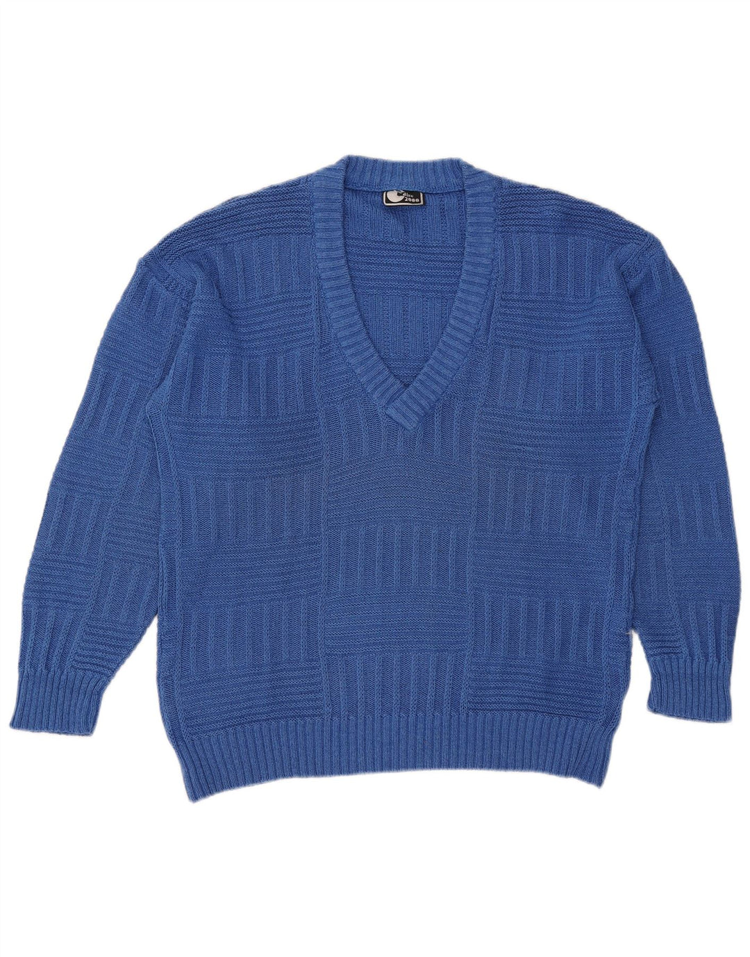 Vintage Mens V-Neck Jumper Sweater Medium Blue Cotton