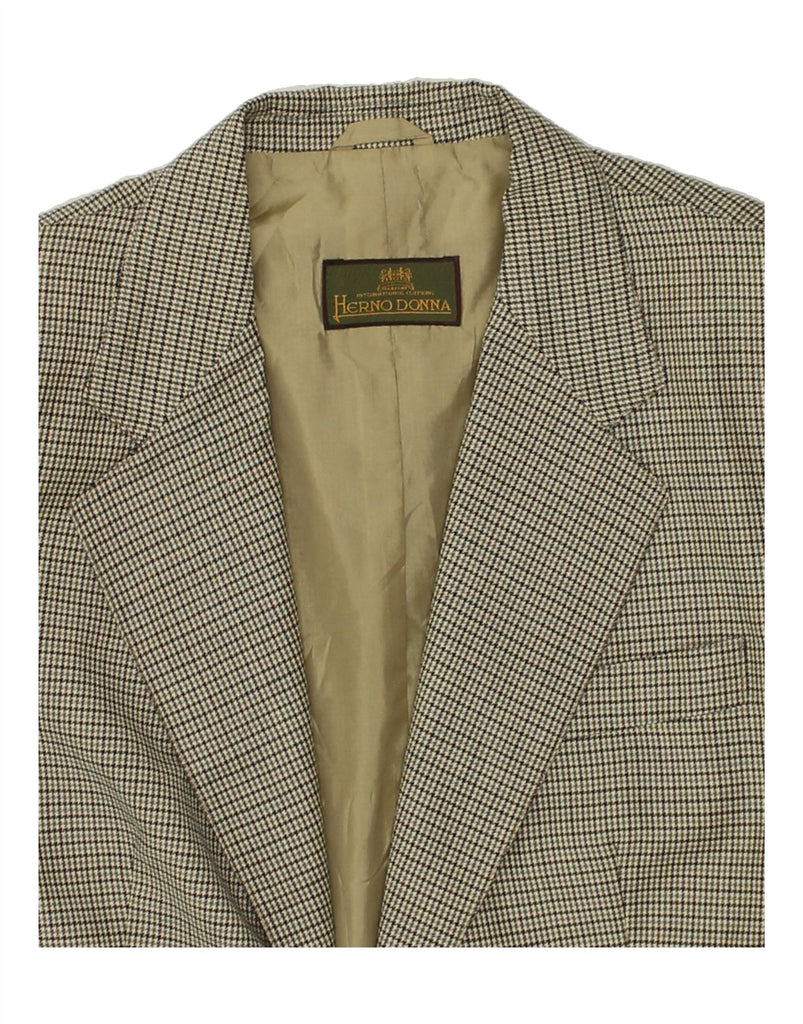 HERNO DONNA Womens 1 Button Blazer Jacket IT 46 Large Beige Houndstooth | Vintage Herno Donna | Thrift | Second-Hand Herno Donna | Used Clothing | Messina Hembry 