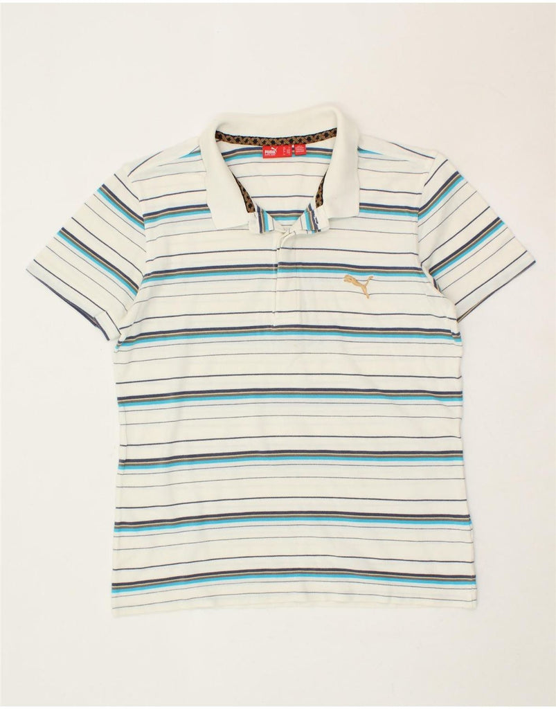 PUMA Mens Polo Shirt Small White Striped Cotton Vintage Puma and Second-Hand Puma from Messina Hembry 