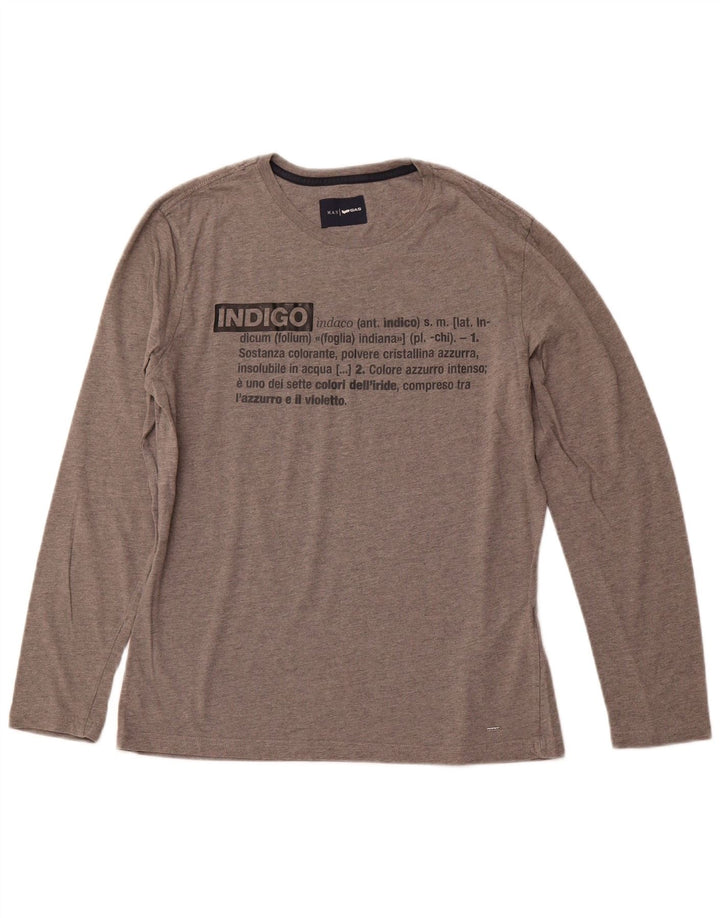 GAS Mens Graphic Top Long Sleeve Large Grey Cotton
