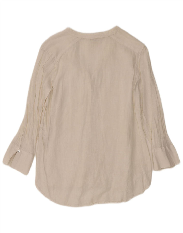 Zara Womens 3/4 Sleeve Shirt Blouse UK 14 Medium White Linen