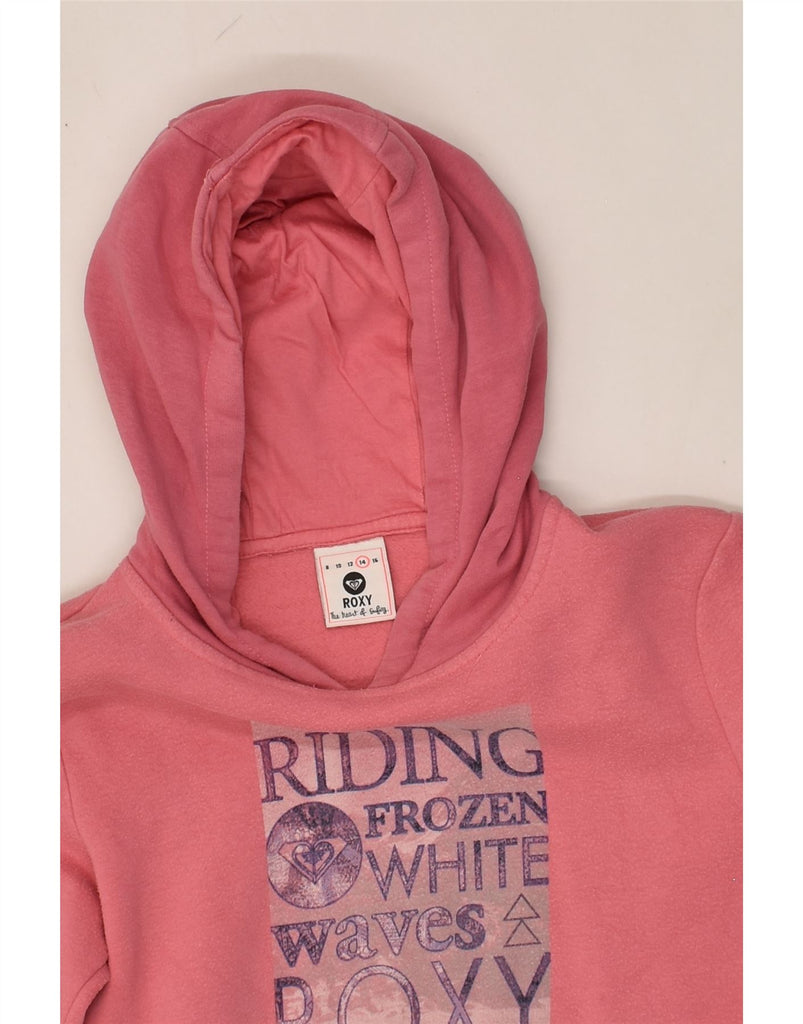 ROXY Girls Graphic Hoodie Jumper 13-14 Years Pink Cotton | Vintage Roxy | Thrift | Second-Hand Roxy | Used Clothing | Messina Hembry 