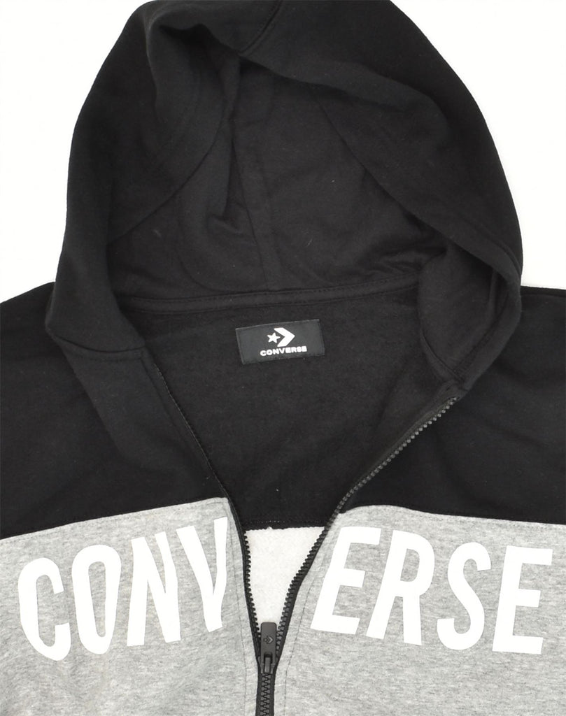 CONVERSE Boys Graphic Zip Hoodie Sweater 13-14 Years Grey Colourblock | Vintage Converse | Thrift | Second-Hand Converse | Used Clothing | Messina Hembry 