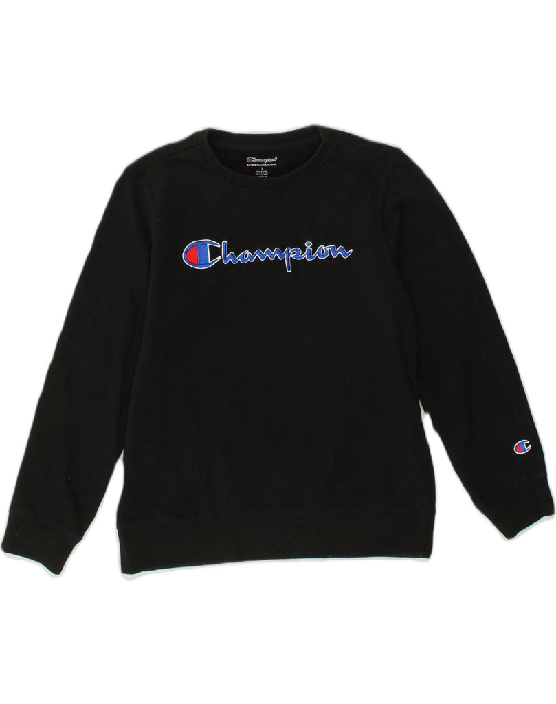 CHAMPION Girls Graphic Sweatshirt Jumper 14-15 Years Large Black Cotton | Vintage Champion | Thrift | Second-Hand Champion | Used Clothing | Messina Hembry 