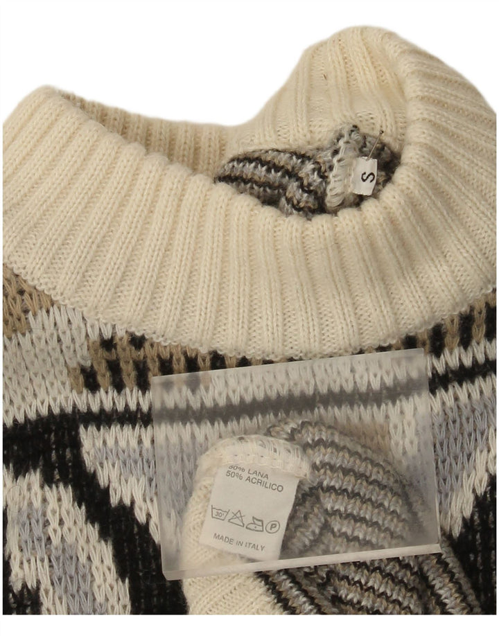 Vintage Mens Mock Neck Jumper Sweater Small Multicoloured Geometric Wool