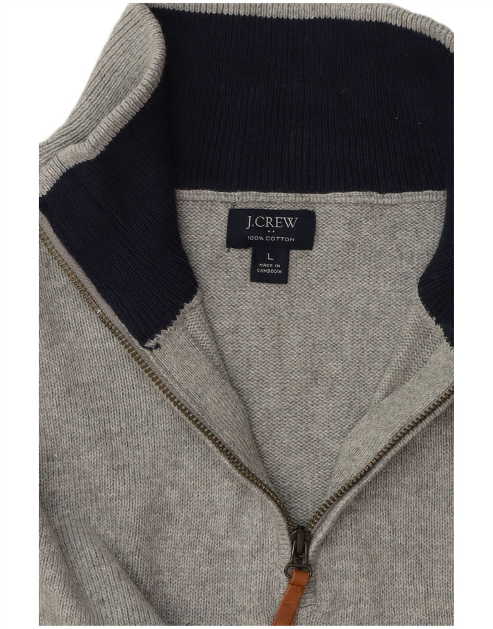 J. CREW Mens Zip Neck Jumper Sweater Large Grey Cotton