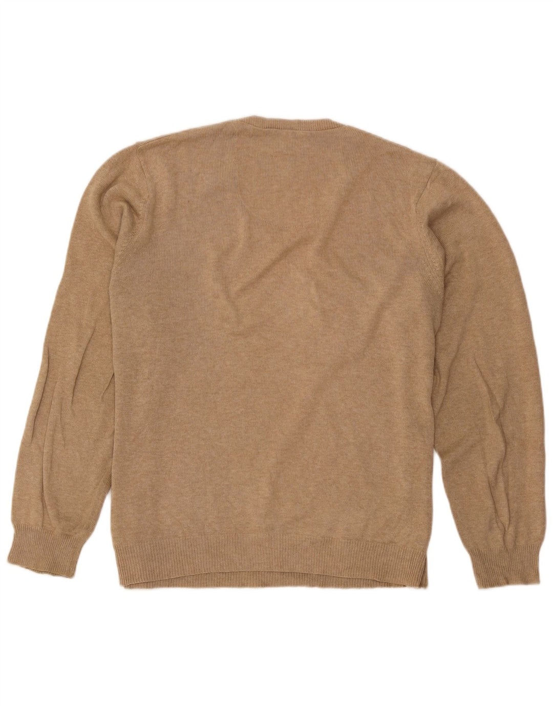 Marks & Spencer Mens V-Neck Jumper Sweater Large Beige Cotton