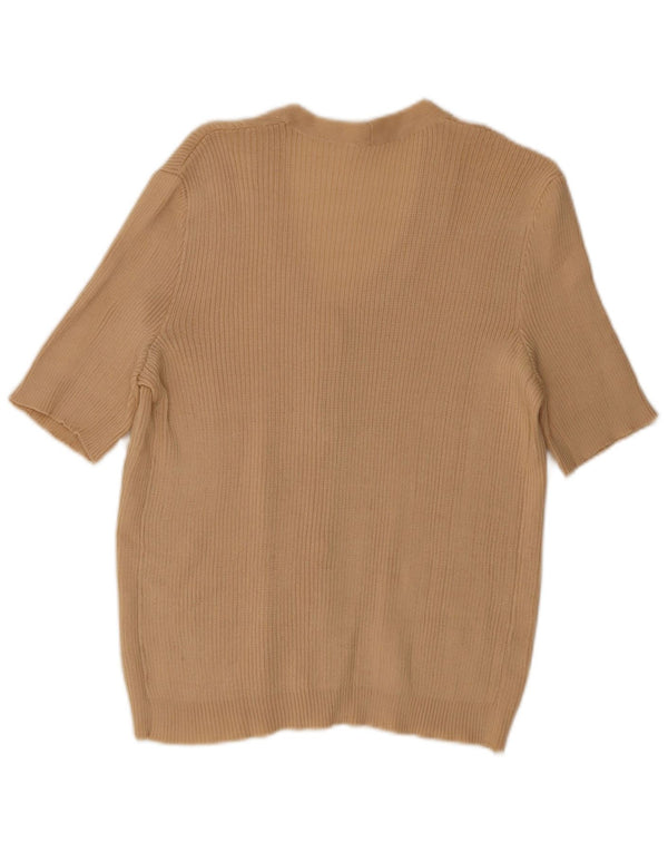 Vintage Womens Short Sleeve Cardigan Sweater UK 18 XL Beige