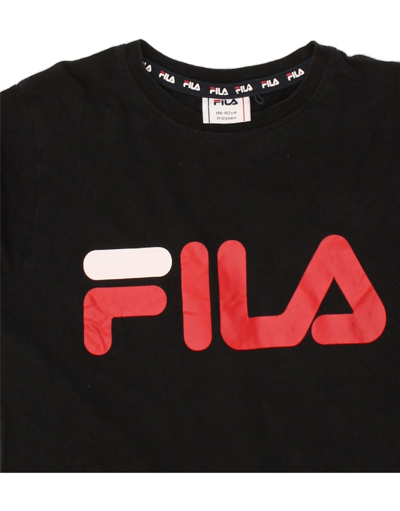 FILA Boys Graphic T-Shirt Top 11-12 Years Black Cotton | Vintage Fila | Thrift | Second-Hand Fila | Used Clothing | Messina Hembry 