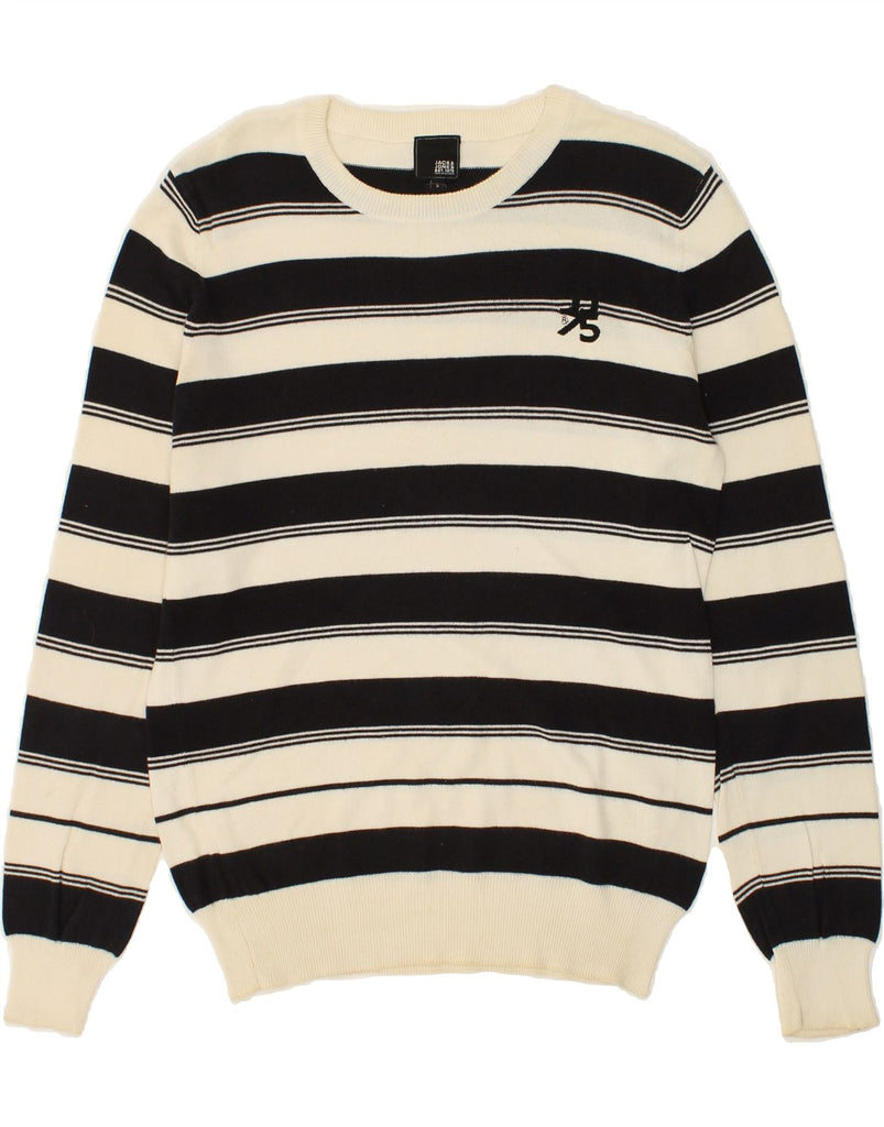 JACK & JONES Mens Crew Neck Jumper Sweater Small Black Striped Cotton | Vintage Jack & Jones | Thrift | Second-Hand Jack & Jones | Used Clothing | Messina Hembry 