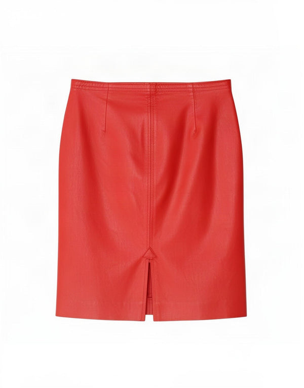 Vintage Womens Leather Skirt Large W32 Red