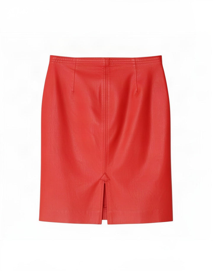 Vintage Womens Leather Skirt Large W32 Red