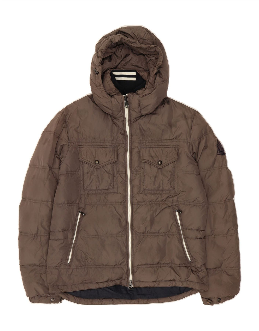MARINA YACHTING Mens Hooded Padded Jacket IT 50 Large Brown Polyamide Vintage Marina Yachting and Second-Hand Marina Yachting from Messina Hembry 