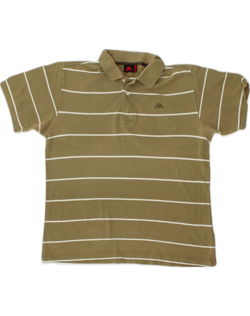 KAPPA Mens Polo Shirt Large Khaki Striped Cotton | Vintage Kappa | Thrift | Second-Hand Kappa | Used Clothing | Messina Hembry 