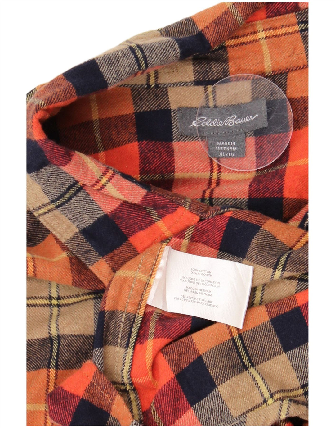 Eddie Bauer Mens Flannel Shirt XL Orange Check Cotton