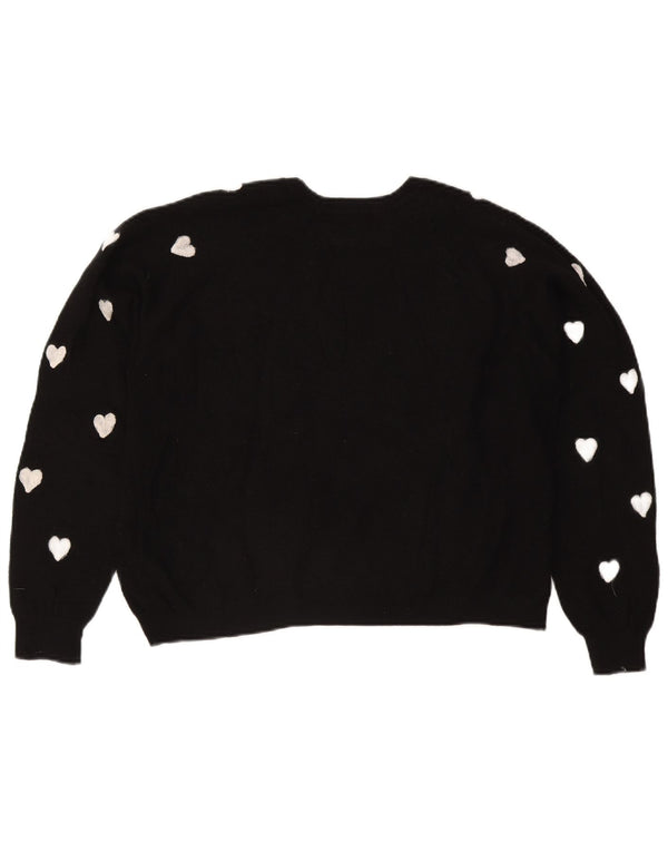 Topshop Womens Abstract Pattern Boat Neck Jumper Sweater UK 16 Large Black