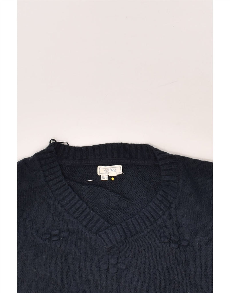 FAT FACE Womens V-Neck Jumper Sweater UK 14 Large Navy Blue Nylon | Vintage Fat Face | Thrift | Second-Hand Fat Face | Used Clothing | Messina Hembry 