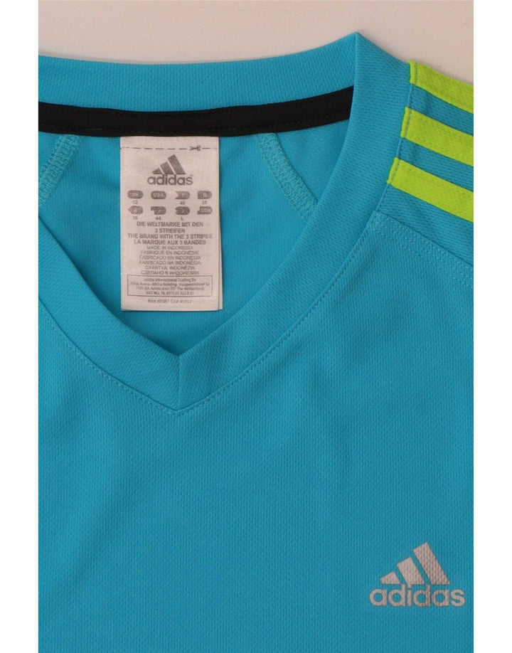 Adidas Womens T-Shirt Top UK 12 Medium  Blue Polyester