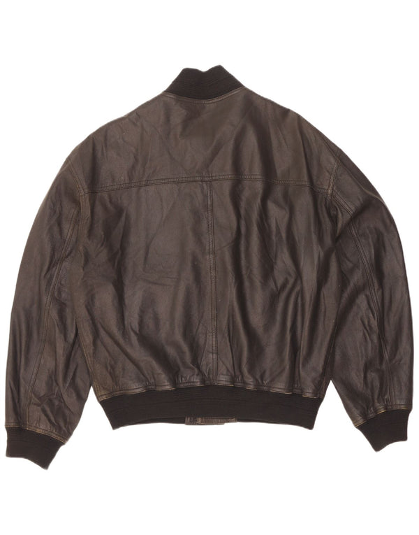Vintage Mens Bomber Leather Jacket IT 46 Small Black Leather