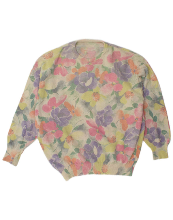 VINTAGE Womens Crew Neck Jumper Sweater UK 16 Large Multicoloured Floral