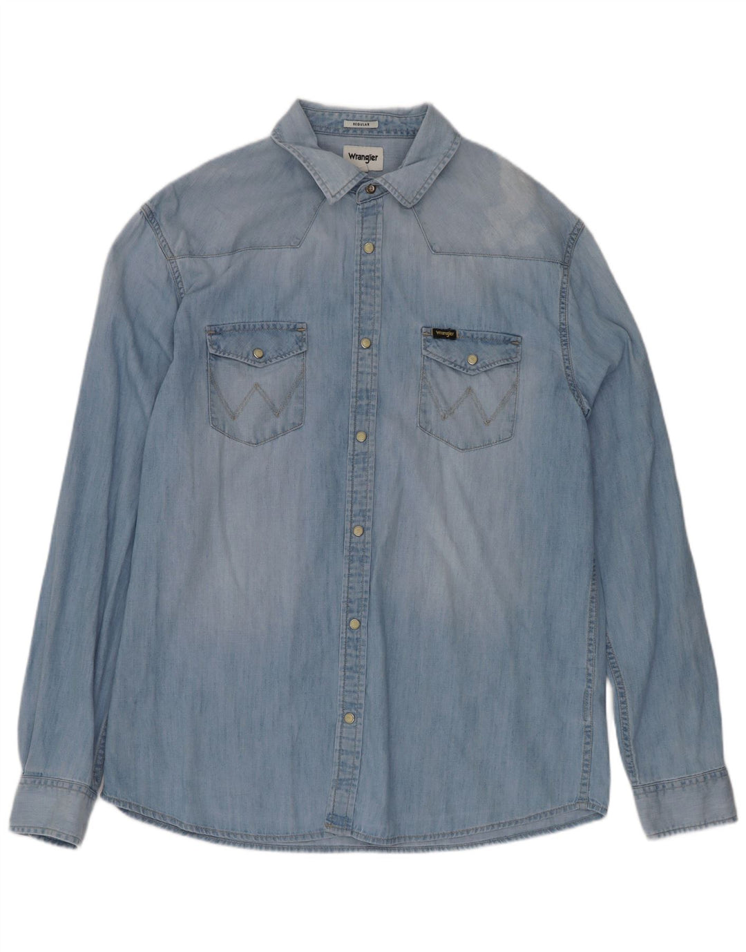 Wrangler Mens Regular Fit Denim Shirt Large Blue Cotton