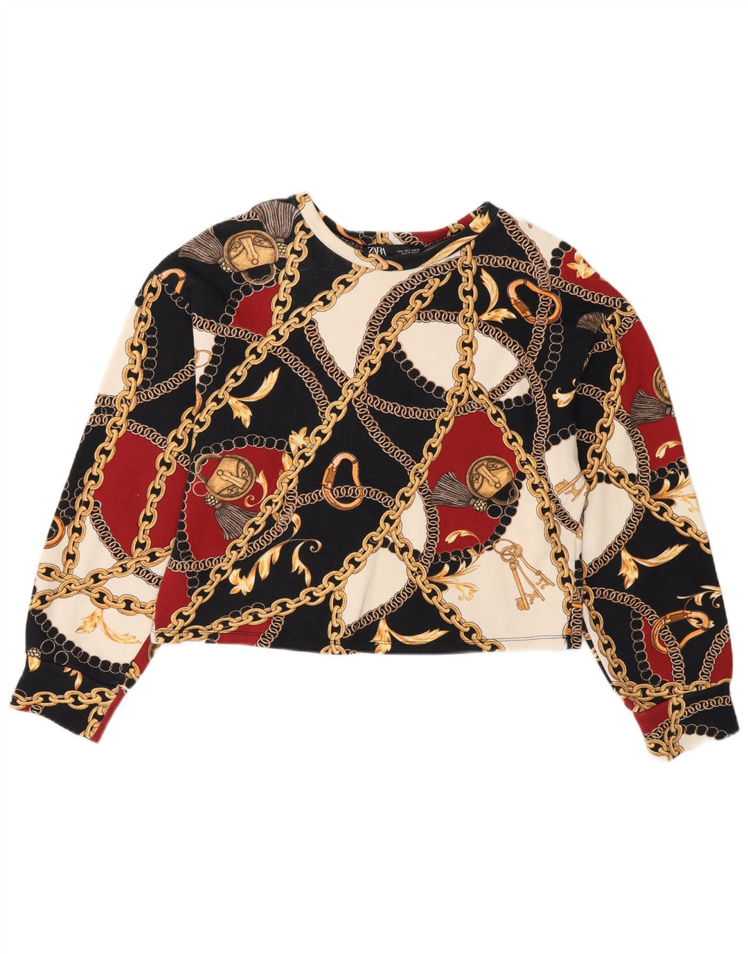 Zara Womens Crop Graphic Sweatshirt Jumper UK 10 Small Multicoloured