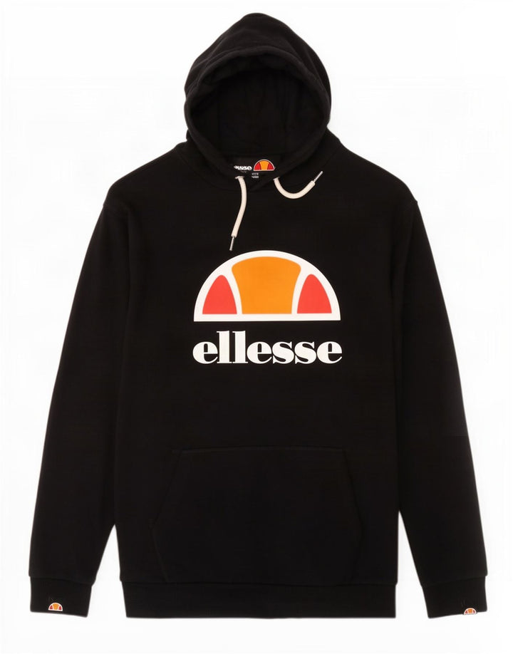 Ellesse Mens Graphic Hoodie Jumper Small Black Cotton
