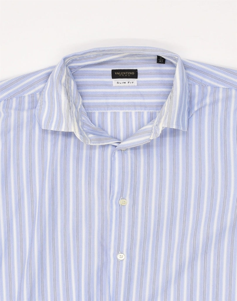 VALENTINO Mens Slim Fit Shirt Size 17 43 XL Blue Striped Cotton | Vintage Valentino | Thrift | Second-Hand Valentino | Used Clothing | Messina Hembry 