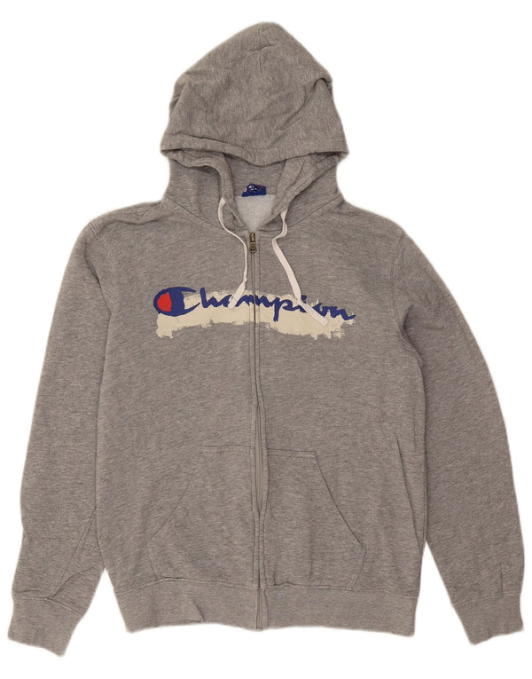 Champion Mens Graphic Zip Hoodie Sweater Small Grey Cotton
