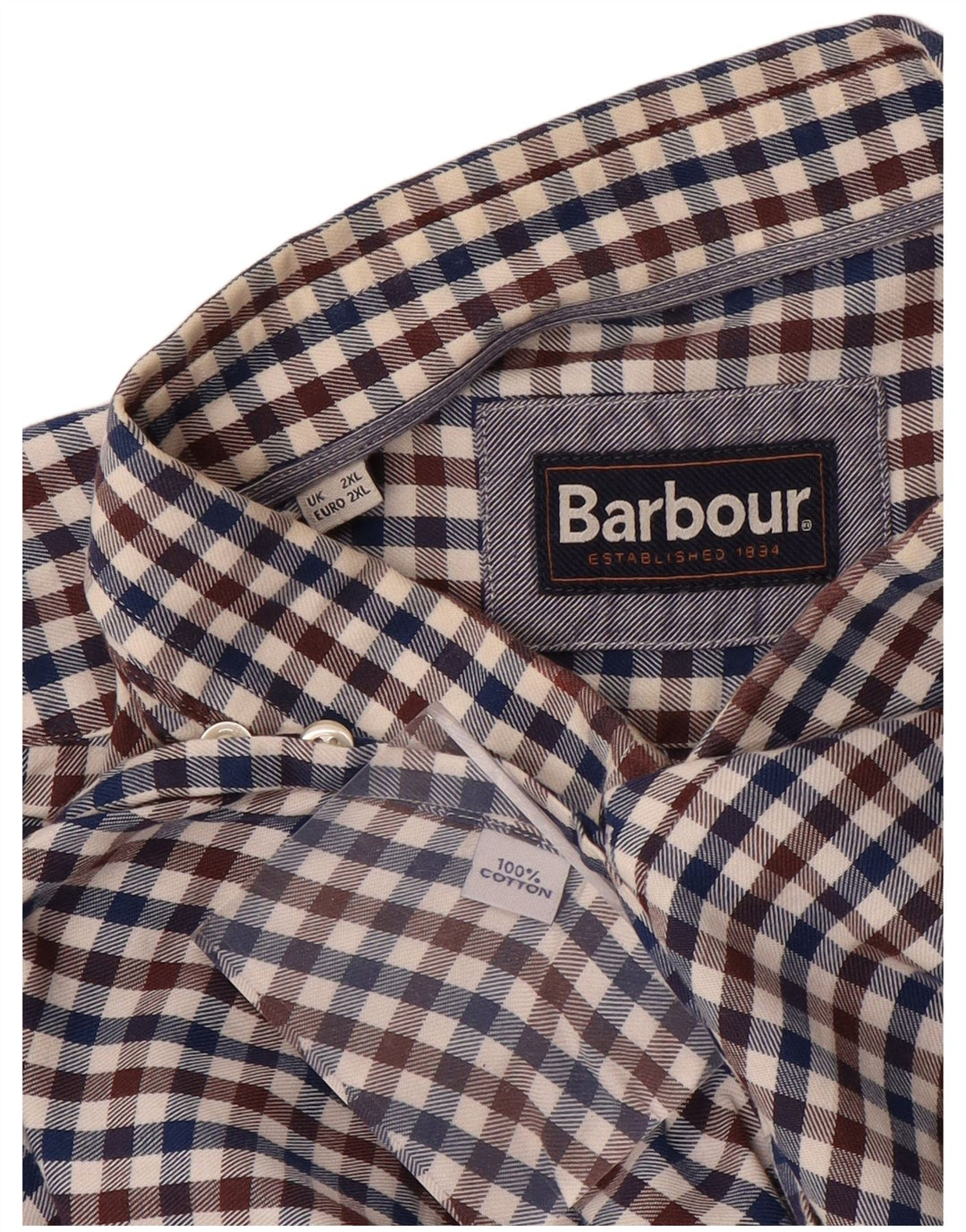 Barbour Mens Shirt 2XL Blue Gingham Cotton