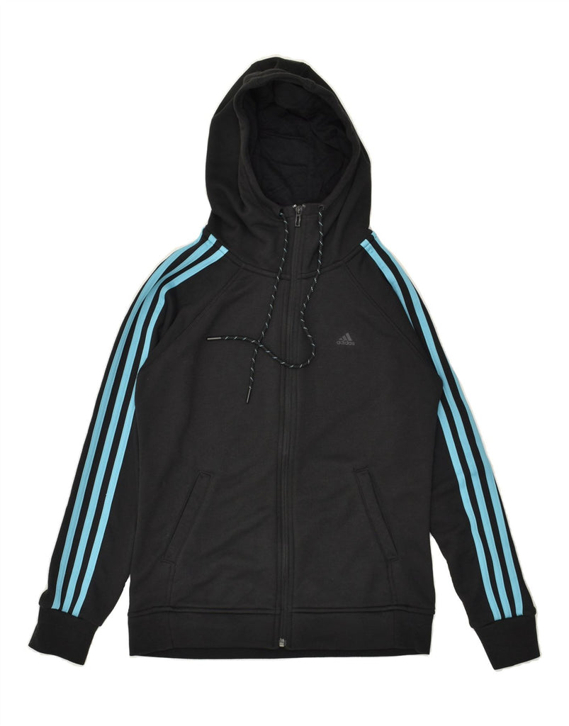 ADIDAS Womens Zip Hoodie Sweater UK 8/10 Small Black Colourblock Polyester | Vintage Adidas | Thrift | Second-Hand Adidas | Used Clothing | Messina Hembry 