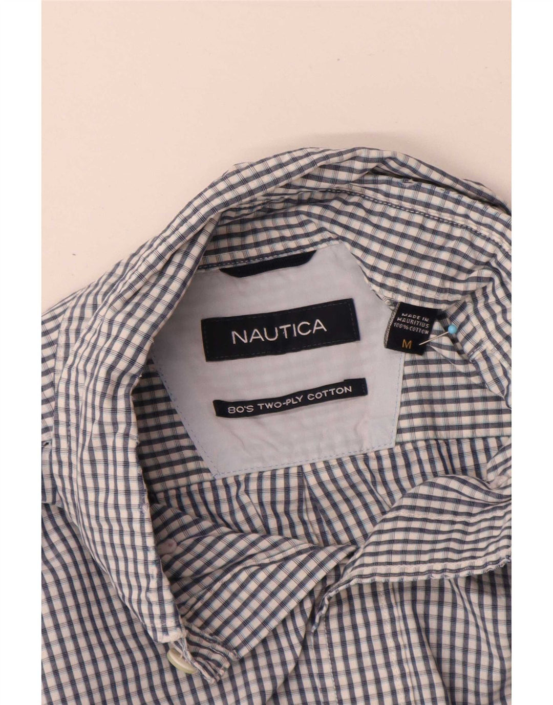 Nautica Mens Shirt Medium Blue Gingham Cotton
