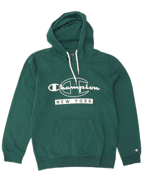 Champion Mens Graphic Hoodie Jumper Medium Green Cotton